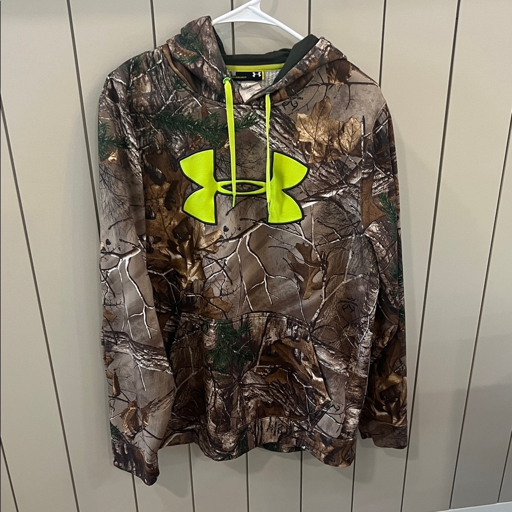 Under Armour Brown Camo Hoodie with Bright Yellow Logo